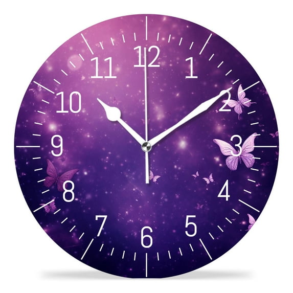 12 Inch Wall Clock Battery Operated Silent Clock Decorative for Office, Kitchen, Outdoor, Living Room,Purple Butterfly Beautiful