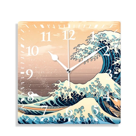 12 Inch Wall Clock Battery Operated Silent Clock Decorative for Office, Kitchen, Outdoor, Living RoomRetro Japan Wave Tides