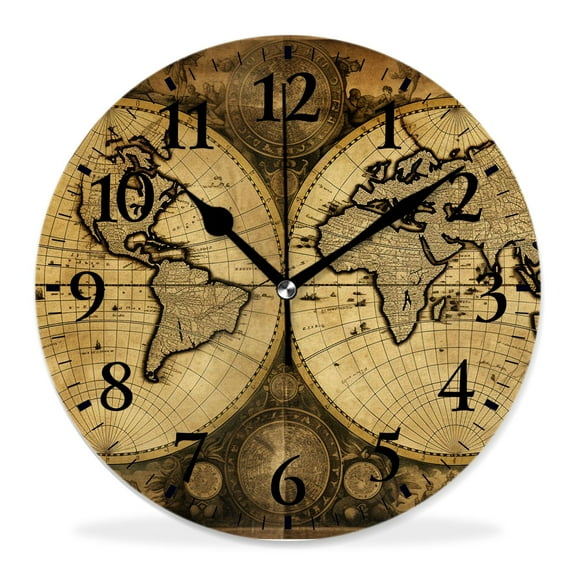 12 Inch Wall Clock Battery Operated Silent Clock Decorative for Office, Kitchen, Outdoor, Living RoomRetro World Map Beautiful Art