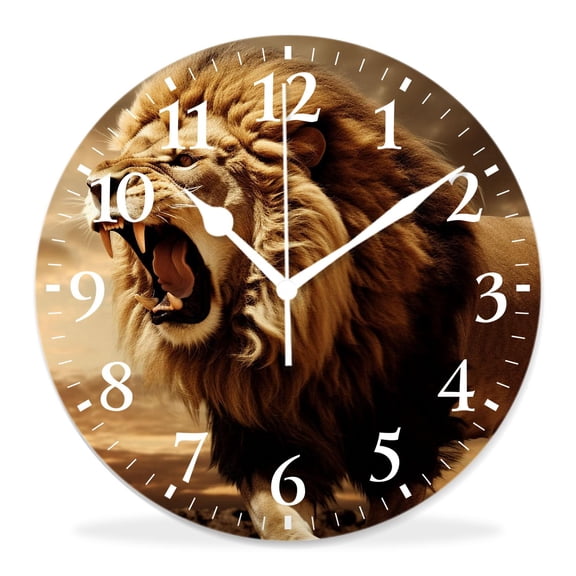 12 Inch Wall Clock Battery Operated Silent Clock Decorative for Office, Kitchen, Outdoor, Living RoomRoaring Lion Against Stormy Sky Cute Pattern