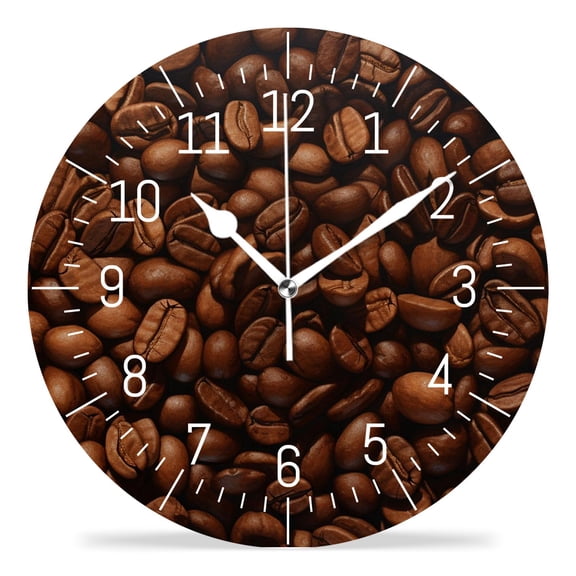 12 Inch Wall Clock Battery Operated Silent Clock Decorative for Office, Kitchen, Outdoor, Living RoomRoasted Coffee Beans Style