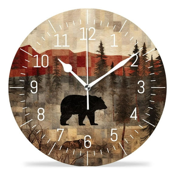 12 Inch Wall Clock Battery Operated Silent Clock Decorative for Office, Kitchen, Outdoor, Living RoomRustic Lodge Bear Moose Deer Style