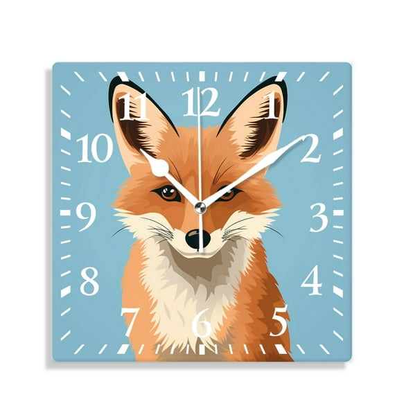 12 Inch Wall Clock Battery Operated Silent Clock Decorative for Office, Kitchen, Outdoor, Living Room,Simple Hand Drawn Cute Fox Graceful Design