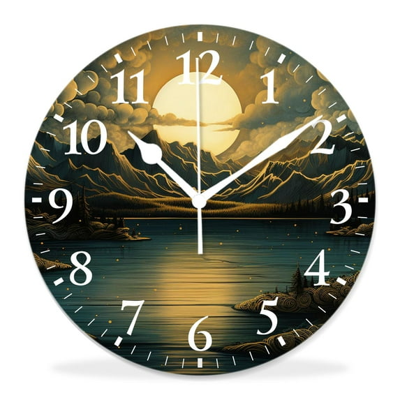 12 Inch Wall Clock Battery Operated Silent Clock Decorative for Office, Kitchen, Outdoor, Living Room,Starry Night Moon Stars Cute Drawing