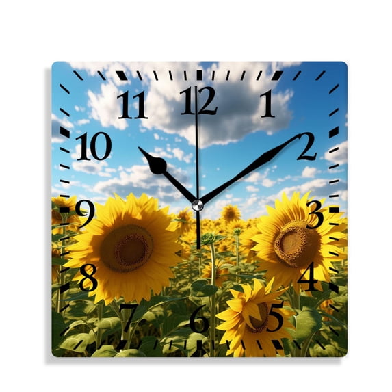 12 Inch Wall Clock Battery Operated Silent Clock Decorative for Office, Kitchen, Outdoor, Living Room,Sunflower Field Lovely Design