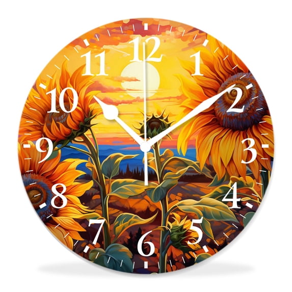 12 Inch Wall Clock Battery Operated Silent Clock Decorative for Office, Kitchen, Outdoor, Living Room,Sunflower Sunset Landscape Vivid Graceful