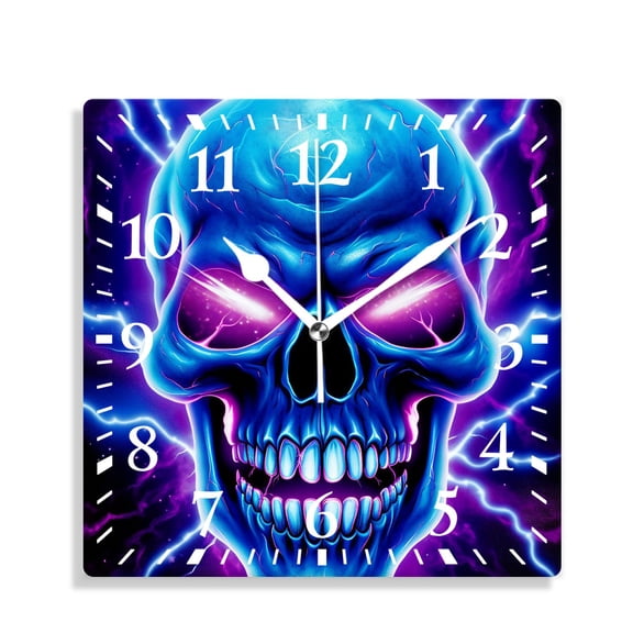 12 Inch Wall Clock Battery Operated Silent Clock Decorative for Office, Kitchen, Outdoor, Living RoomWeird Skull Beautiful Art