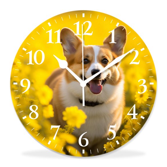 12 Inch Wall Clock Battery Operated Silent Clock Decorative for Office, Kitchen, Outdoor, Living RoomWelsh Corgi Dog Cute Pattern