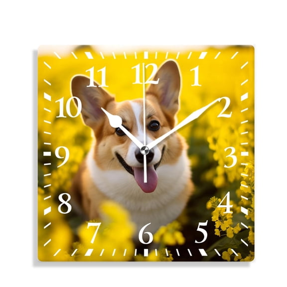 12 Inch Wall Clock Battery Operated Silent Clock Decorative for Office, Kitchen, Outdoor, Living RoomWelsh Corgi Dog