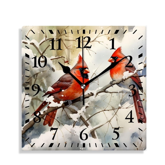 12 Inch Wall Clock Battery Operated Silent Clock Decorative for Office, Kitchen, Outdoor, Living Room,Winter Birds Bird Watercolor Artistic