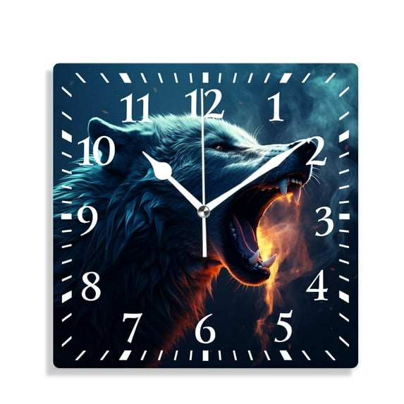 12 Inch Wall Clock Battery Operated Silent Clock Decorative for Office, Kitchen, Outdoor, Living Room,Wolves Howling Moon Aesthetic Drawing