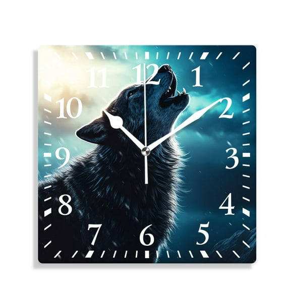 12 Inch Wall Clock Battery Operated Silent Clock Decorative for Office, Kitchen, Outdoor, Living Room,Wolves and Full Moon Lovely Design