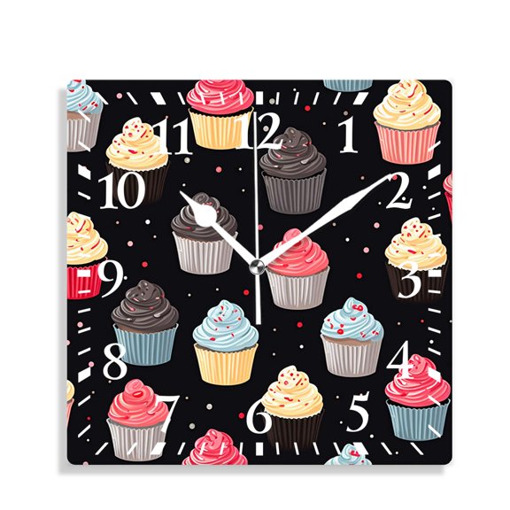 12 Inch Wall Clock Battery Operated Silent Clock Decorative for Office, Kitchen, Outdoor, Living RoomYummy Colored Cupcakes Artistic Drawing