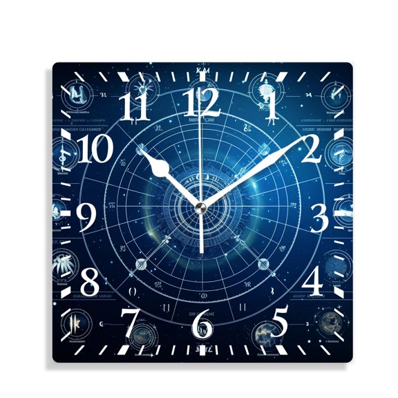 12 Inch Wall Clock Battery Operated Silent Clock Decorative for Office, Kitchen, Outdoor, Living RoomZodiac Wheel Shape in Space