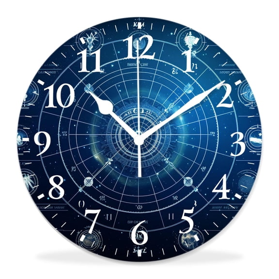 12 Inch Wall Clock Battery Operated Silent Clock Decorative for Office, Kitchen, Outdoor, Living RoomZodiac Wheel Shape in Space