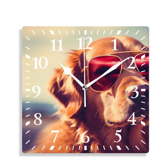12 Inch Wall Clock Battery Operated Silent Clock Decorative for Office, Kitchen, Outdoor, Living Room,a Cute Golden Retriever Exquisite Design