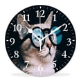 thumbnail image 1 of 12 Inch Wall Clock Battery Operated Silent Clock Decorative for Office, Kitchen, Outdoor, Living Room，aCat Wearing Glasses Beautiful, 1 of 4