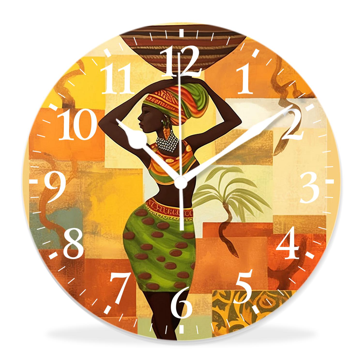 12 Inch Wall Clock Battery Operated Silent Clock Decorative for Office, Kitchen, Outdoor, Living Room，indian Woman Picture
