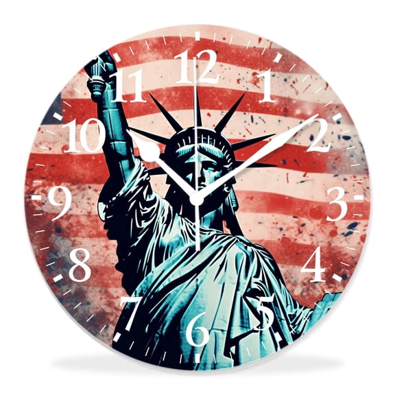 12 Inch Wall Clock Battery Operated Silent Clock Decorative for Office, Kitchen, Outdoor, Living Room4Th of July Sketch Style of Liberty with Grunge Stripes and Stars Exquisite