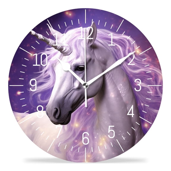 12 Inch Wall Clock Battery Operated Silent Clock Decorative for Office, Kitchen, Outdoor, Living RoomA Beautiful White Unicorn And Snowflakes Lovely Pattern