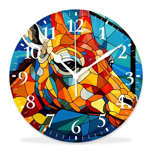 12 Inch Wall Clock Battery Operated Silent Clock Decorative for Office, Kitchen, Outdoor, Living RoomAbstract Geometric Rainbow Giraffe Stained Glass Style Elegant