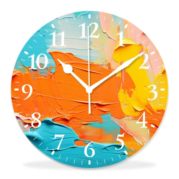 12 Inch Wall Clock Battery Operated Silent Clock Decorative for Office, Kitchen, Outdoor, Living Room,Abstract Painting of Mixed Colors Exquisite Design