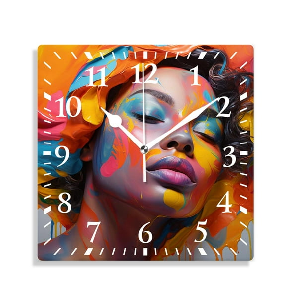 12 Inch Wall Clock Battery Operated Silent Clock Decorative for Office, Kitchen, Outdoor, Living RoomAfrica African American Woman Art Painting Painting