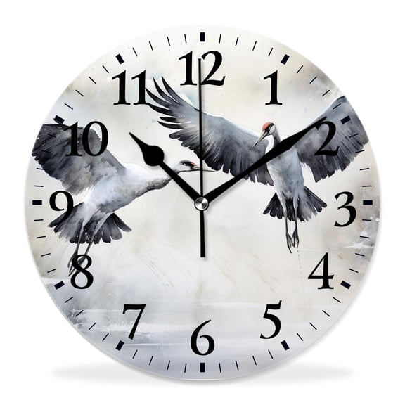 12 Inch Wall Clock Battery Operated Silent Clock Decorative for Office, Kitchen, Outdoor, Living RoomAfrica Dancing Pair of Crane with Open Wings Pattern