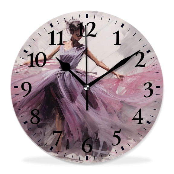 12 Inch Wall Clock Battery Operated Silent Clock Decorative for Office, Kitchen, Outdoor, Living RoomBallerina Dancer in Beautiful Ballet Suit Dancing on White Exquisite