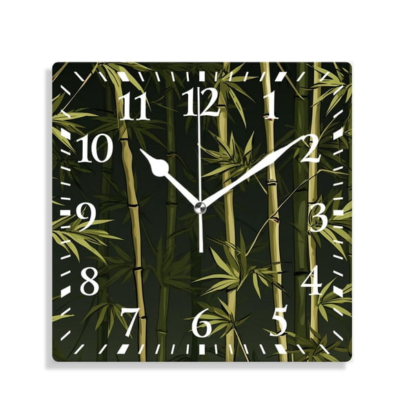 12 Inch Wall Clock Battery Operated Silent Clock Decorative for Office, Kitchen, Outdoor, Living RoomBamboo with Stem Green Leaves Tropical Botanical Plant on Beige Art