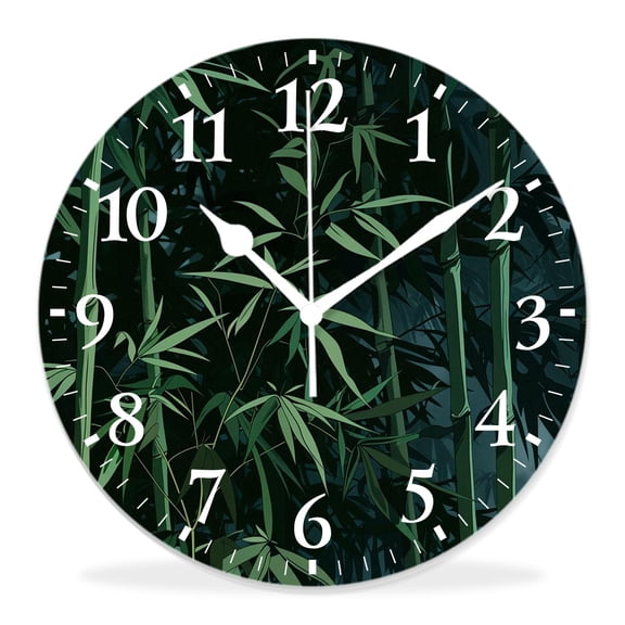12 Inch Wall Clock Battery Operated Silent Clock Decorative for Office, Kitchen, Outdoor, Living RoomBamboo with Stem Green Leaves Tropical Botanical Plant on Beige Graceful