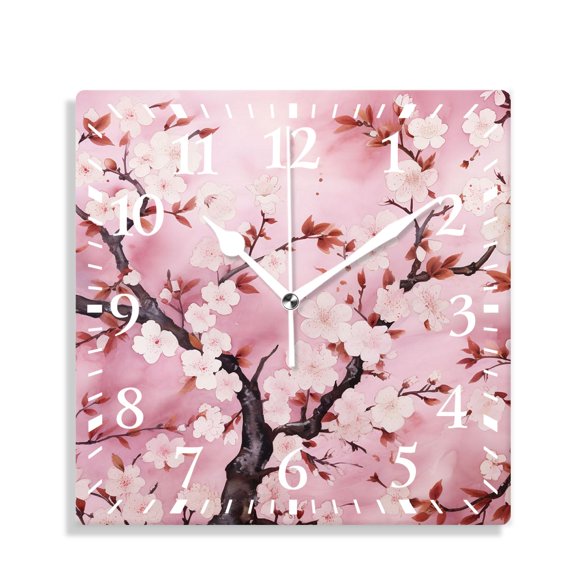 12 Inch Wall Clock Battery Operated Silent Clock Decorative for Office, Kitchen, Outdoor, Living RoomBeautiful Chinese Cherry Blossom Flower Japan Plum Branch Beautiful