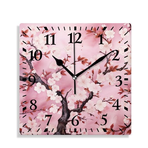 12 Inch Wall Clock Battery Operated Silent Clock Decorative for Office, Kitchen, Outdoor, Living RoomBeautiful Chinese Cherry Blossom Flower Japan Plum Branch Beautiful