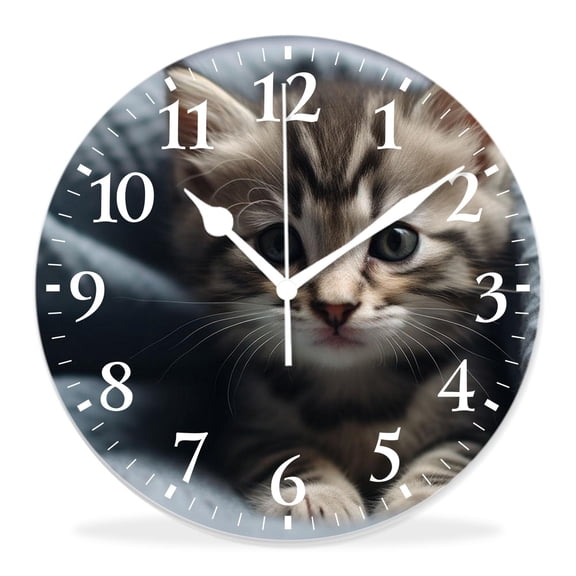 12 Inch Wall Clock Battery Operated Silent Clock Decorative for Office, Kitchen, Outdoor, Living RoomBlack Cat Cute American Cat Kitten Animal Glowing Eyes Drawing