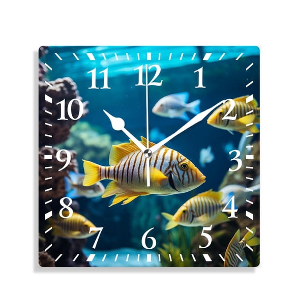 12 Inch Wall Clock Battery Operated Silent Clock Decorative for Office, Kitchen, Outdoor, Living RoomBluestripe Snapper Fish Coral Underwater Marine Sea Life Elegant Pattern