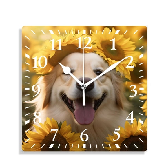 12 Inch Wall Clock Battery Operated Silent Clock Decorative for Office, Kitchen, Outdoor, Living Room,Border Collie Sunflower Field Funny Animal Creative