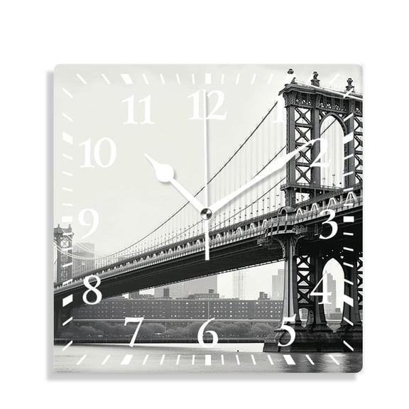 12 Inch Wall Clock Battery Operated Silent Clock Decorative for Office, Kitchen, Outdoor, Living RoomBridge of New York Vintage East River Lovely Art
