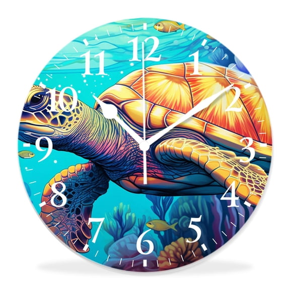12 Inch Wall Clock Battery Operated Silent Clock Decorative for Office, Kitchen, Outdoor, Living RoomCartoon Blue Sea Turtle Underwater Aquatic Ocean Clear Water Exquisite