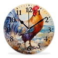 thumbnail image 1 of 12 Inch Wall Clock Battery Operated Silent Clock Decorative for Office, Kitchen, Outdoor, Living Room，Colorful Rooster Original Oil Painting Elegant Pattern, 1 of 4
