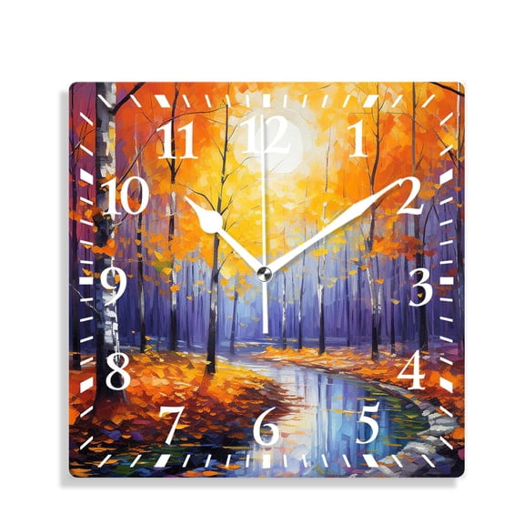 12 Inch Wall Clock Battery Operated Silent Clock Decorative for Office, Kitchen, Outdoor, Living RoomCountry Dark and Deep in The forest in Fall Autumn Season Painting