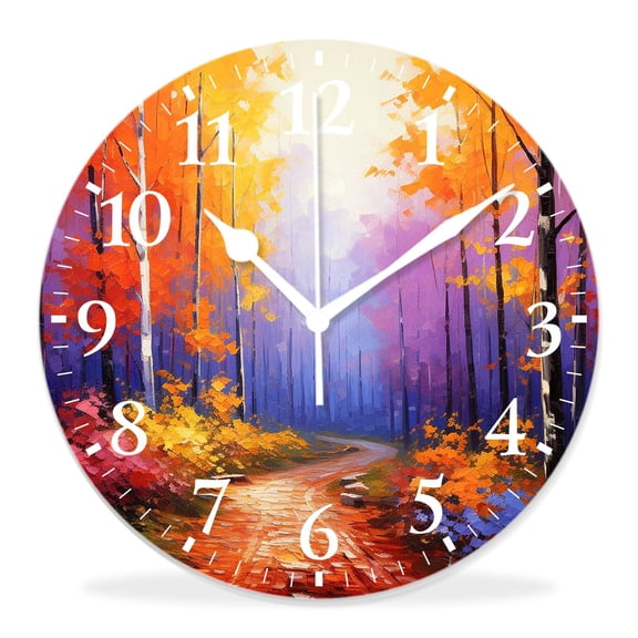 12 Inch Wall Clock Battery Operated Silent Clock Decorative for Office, Kitchen, Outdoor, Living RoomCountry Dark and Deep in The forest in Fall Autumn Season Picture