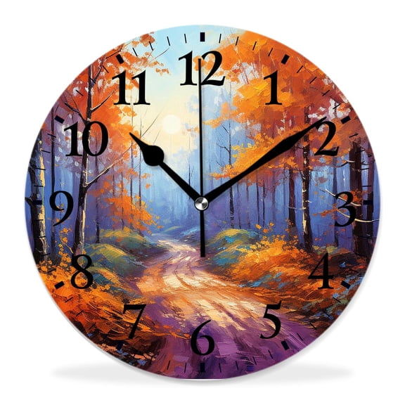 12 Inch Wall Clock Battery Operated Silent Clock Decorative for Office, Kitchen, Outdoor, Living RoomCountry Dark and Deep in The forest in Fall Autumn Season Print