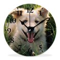 thumbnail image 1 of 12 Inch Wall Clock Battery Operated Silent Clock Decorative for Office, Kitchen, Outdoor, Living Room，Cute Dog Animal Pug Puppy Standing in Green Grass Bright Sunshine Multicolor, 1 of 4