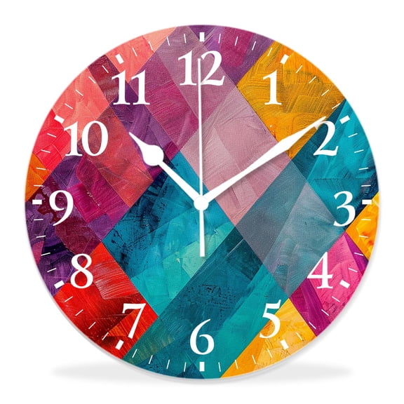 12 Inch Wall Clock Battery Operated Silent Clock Decorative for Office, Kitchen, Outdoor, Living RoomDiamond Pop Diamond Sun Rays Shady Stripes Nature Natural
