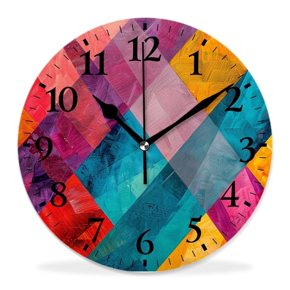 12 Inch Wall Clock Battery Operated Silent Clock Decorative for Office, Kitchen, Outdoor, Living RoomDiamond Pop Diamond Sun Rays Shady Stripes Nature Natural