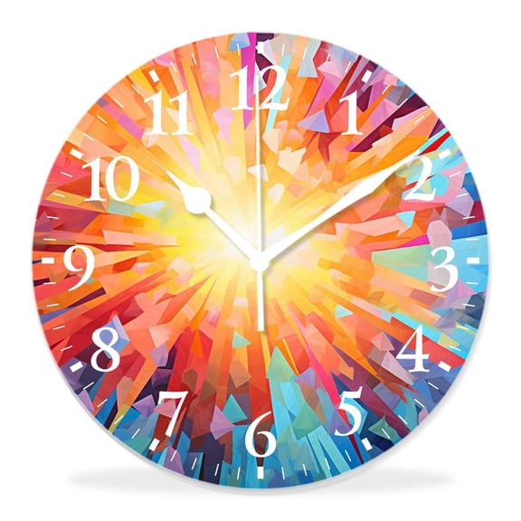 12 Inch Wall Clock Battery Operated Silent Clock Decorative for Office, Kitchen, Outdoor, Living RoomDiamond Pop Diamond Sun Rays Shady Stripes Nature Rainbow Beautiful