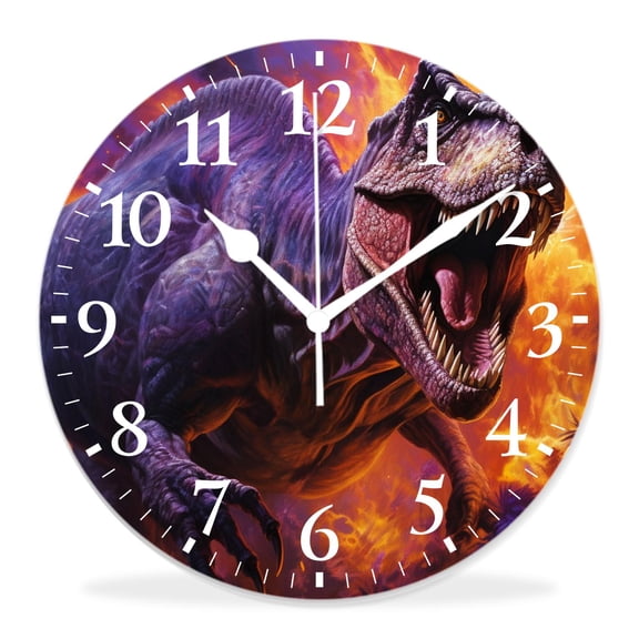 12 Inch Wall Clock Battery Operated Silent Clock Decorative for Office, Kitchen, Outdoor, Living Room,Dinosaurs Tyrannosaurus Rex in a Prehistoric World Style