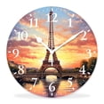 thumbnail image 1 of 12 Inch Wall Clock Battery Operated Silent Clock Decorative for Office, Kitchen, Outdoor, Living Room，Eiffel Tower Landmark Sunrise with Clouds on Horizon Park Sun Elegant, 1 of 4