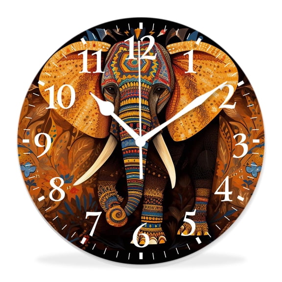 12 Inch Wall Clock Battery Operated Silent Clock Decorative for Office, Kitchen, Outdoor, Living RoomElephant Animal Theme Design Elephant Silhouette Art