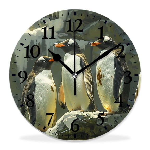 12 Inch Wall Clock Battery Operated Silent Clock Decorative for Office, Kitchen, Outdoor, Living RoomEmperor Penguin in South Pole with Blue Sky Beautiful